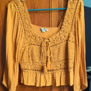 American Eagle Outfitters Mustard Crochet Blouse